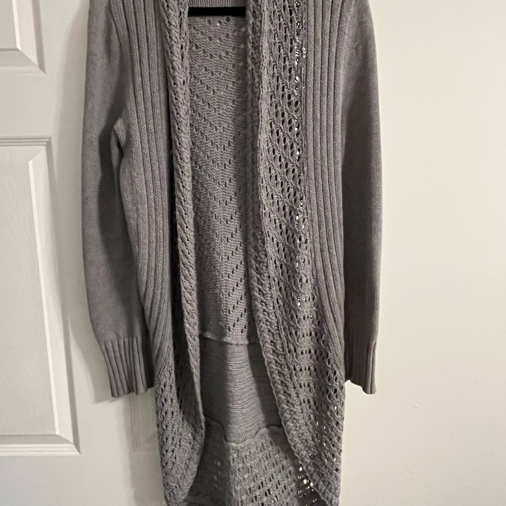 Eddie Bauer Gray Knit Open-Front Cardigan